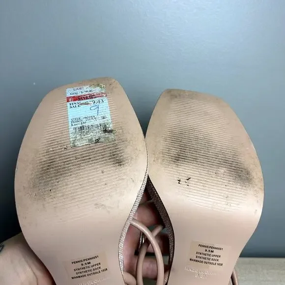 Steve Madden Pennie Tan Brown Faux Leather Strappy Block Heels Sandals size 9.5 - Picture 5 of 12